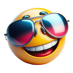 Fröhliches 3D-Smiley-Emoji mit stylischer Sonnenbrille in Farbverlauf-Optik. Cooles, modernes Design mit trendigem Look