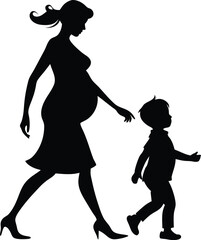 Obraz premium A **beautiful silhouette illustration** of a **pregnant woman** symbolizing **motherhood, maternity, and love**. This **vector icon** represents a **happy pregnancy, parenthood, and family care** with