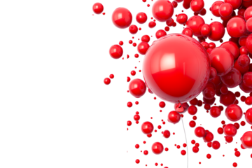 Bright red balloons floating with a transparent background