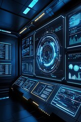 Obraz premium Futuristic AI dashboard forecasting business trends with glowing data insights