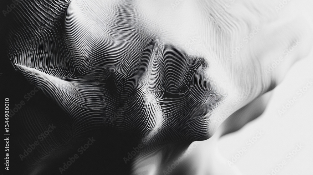Poster abstract monochrome waves creating a smooth texture, evoking fluid motion and depth in design