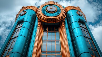 Ornate teal and gold building facade