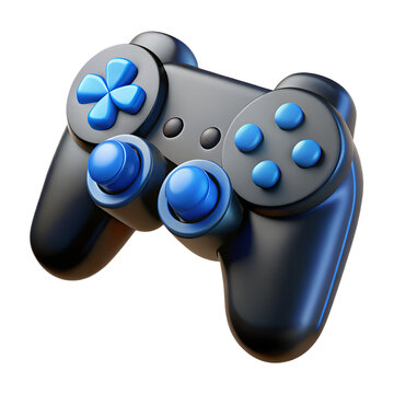 Black Gaming Controller with Blue Buttons and D-Pad on a Transparent Background