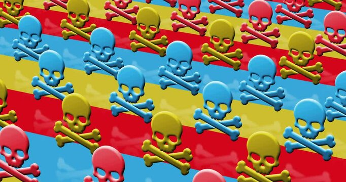 Skull cyber pirates and hacking cyberattack multiple 3d symbol looped and seamless object pattern animation