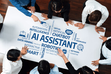 A diverse group collaborates around a table, focusing on the development of AI assistant...