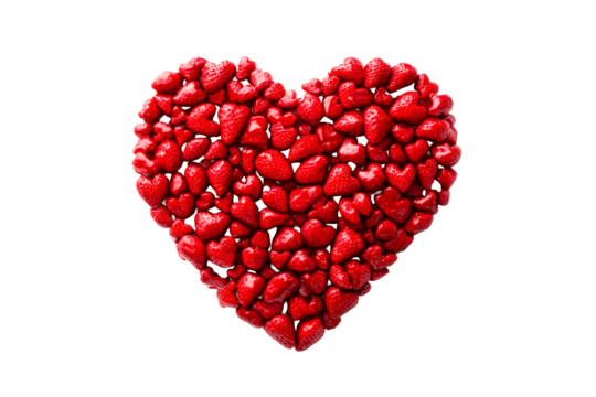 Collection of red strawberries arranged in a heart shape