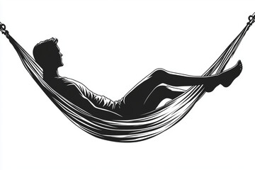 Silhouette of person relaxing in a hammock on white