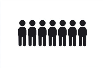 Seven Black Stick Figures Standing in a Straight Line -