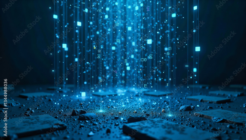Aufkleber digital data streams cascade down a dark surface, forming a futuristic, abstract representation of i