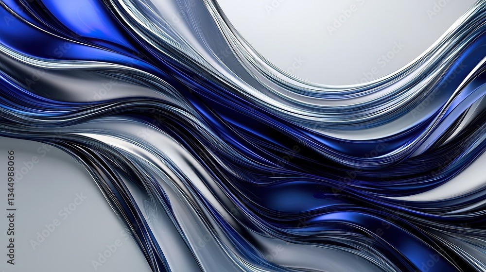 Poster dsubtle flowing lines of deep blue and silver curving and swirling around a soft background of light