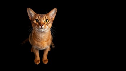 Obraz premium Portrait of a cat on a black background with text space. Ideal for pet-related designs or advertisements