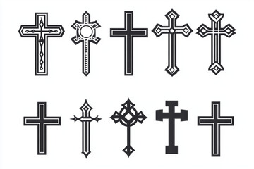 Ten different cross designs in black and white vector