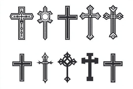 Ten different cross designs in black and white vector