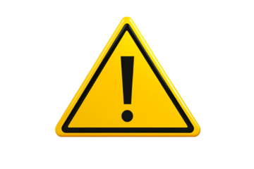 Caution sign with exclamation mark on transparent background
