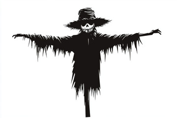 Silhouette of a scarecrow with outstretched arms and hat