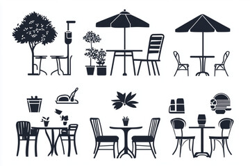 Outdoor Cafe Tables and Chairs Illustration -
