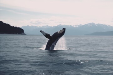 Fototapeta premium Humpback Whale Breaching in Alaskan Waters