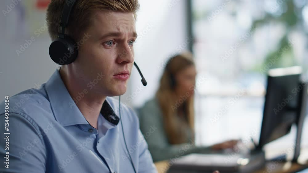 Poster operator hands typing keyboard processing client request at office closeup.