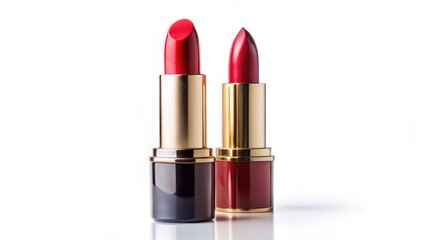 Obraz premium Two Red Lipsticks on White Background