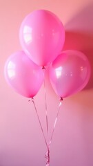 Three pink balloons floating on a pink background