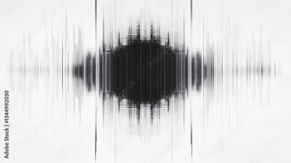Poster abstract representation of sound waves in black and white, creating a modern artistic design