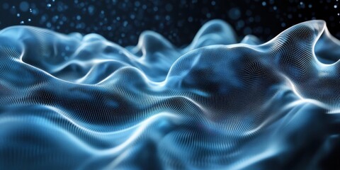 Obraz premium Abstract Wave: A dynamic and abstract visualization of undulating waves of a liquid, set against a dark backdrop. A sense of motion and depth, illuminated by the soft glow of a mystical light.