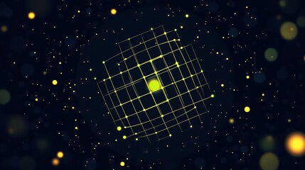 Glowing Grid Rotating in Space; Abstract Background
