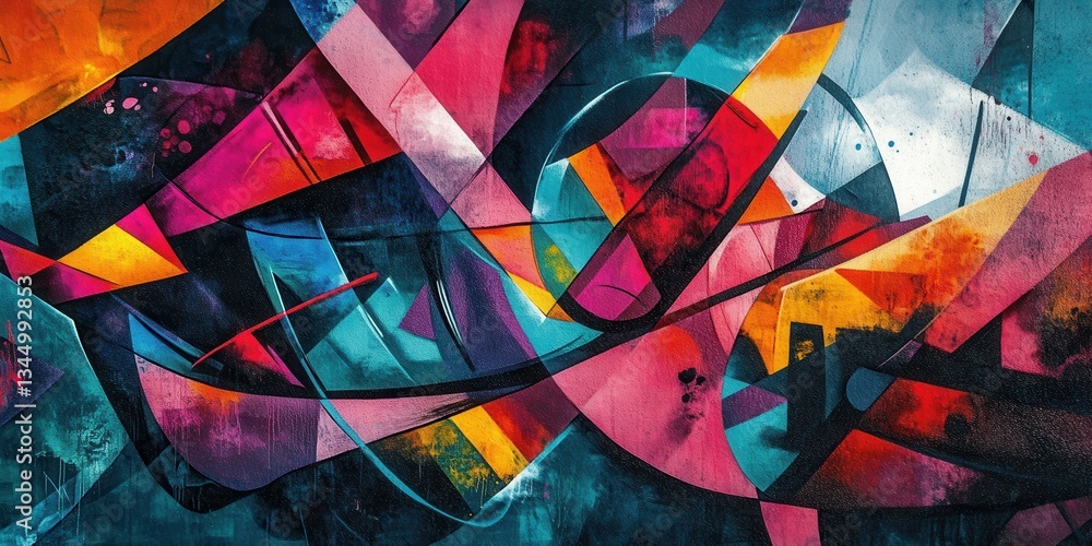 Poster abstract symphony of colors: a vibrant artwork bursts with an array of bright hues, bold lines, and 
