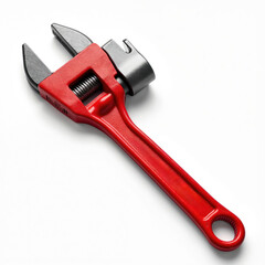 Bright red adjustable wrench designed for plumbing, repair work. Versatile tool ideal for DIY, construction projects in workshop, toolbox. Metal spanner with fixture for tighten, loosen fasteners.