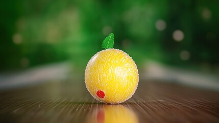 Round citrus fruit with green leaf