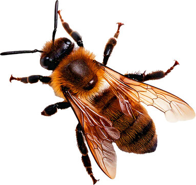 The wild bee Osmia bicornis red mason bee isolated on transparent