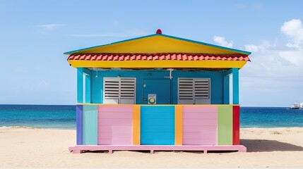 Colorful beach hut on Caribbean shore