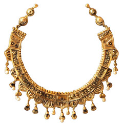 Ancient Greek necklace, gold with decorative motifs, isolated on transparent background