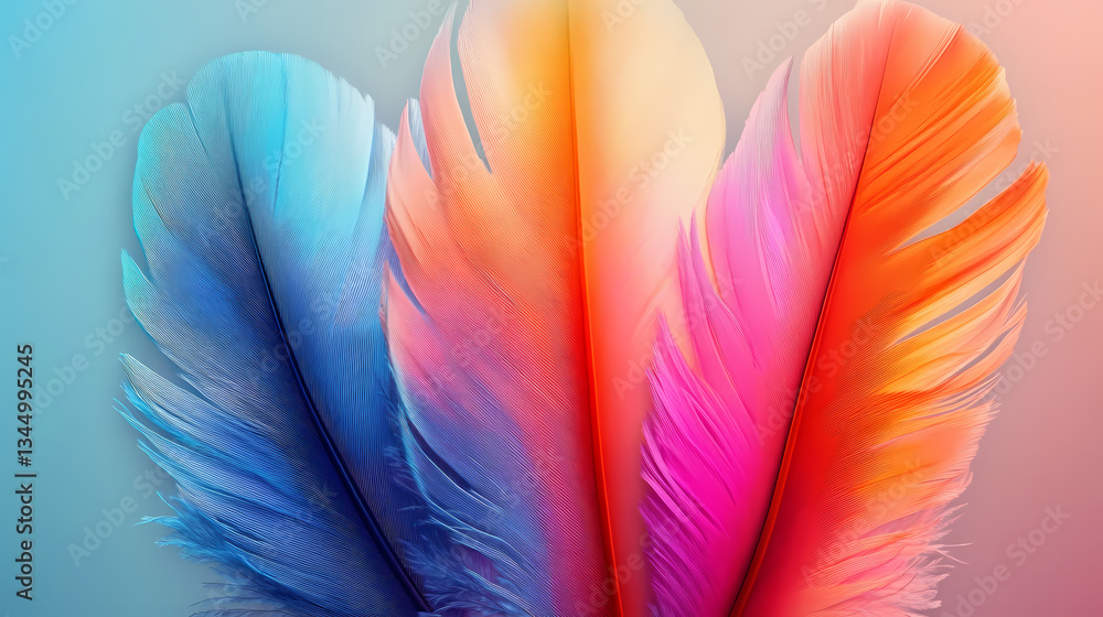 Poster Close-Up of Colorful Feathers with Gradient Effects
