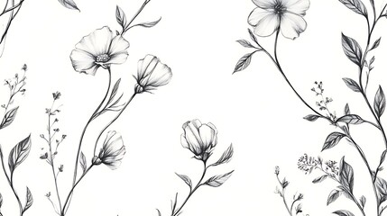 Fototapeta premium Botanical elements and vintage floral illustration in monochrome style high resolution picture