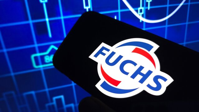 Konskie, Poland - March 17, 2025: Fuchs Petrolub company logo displayed on mobile phone