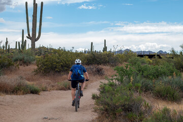 Man Riding A Mountain Bike On A Trail IN Desert Preserve Scottsdale AZ