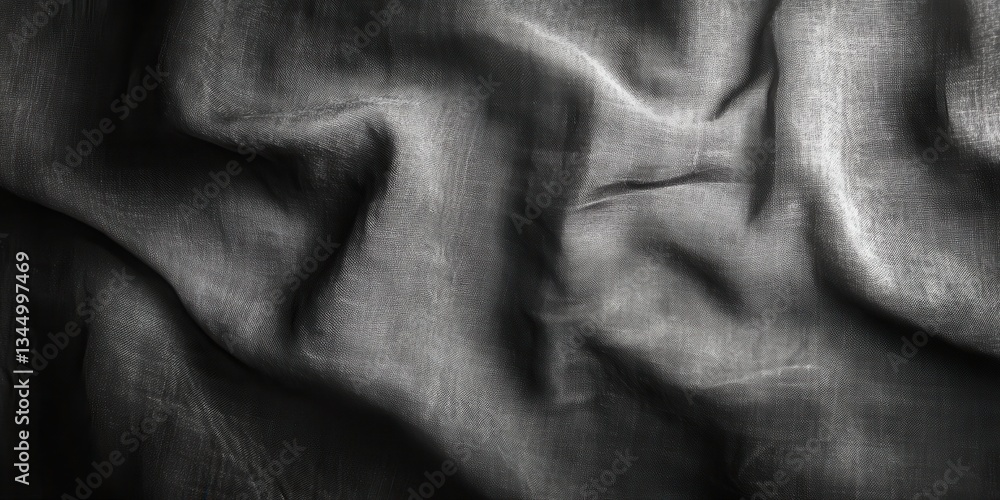 Poster textured textile with shadows: a close-up view of a dark textured fabric with deep shadows and subtl