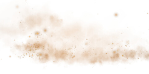 A soft golden-brown dust cloud drifts through the air, illuminated by tiny glowing particles. The misty texture gives it an ethereal, magical feel, resembling cosmic dust or desert sand in motion.