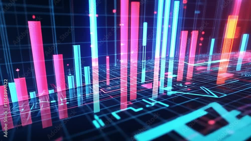 Poster vibrant abstract digital data visualization with colorful bars