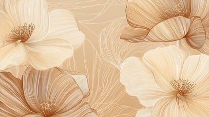 Elegant beige floral pattern with delicate linear neutral tones high resolution picture