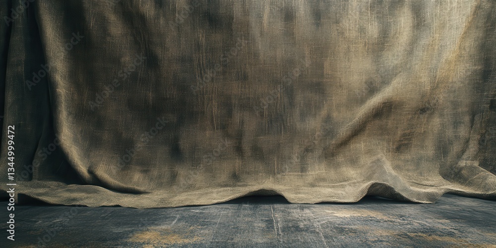 Poster textured fabric drape: a rustic, textured fabric drapes elegantly, creating a sense of depth and vis