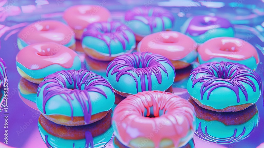 Aufkleber a zoomed-in image of a tray adorned with doughnuts coated in frosting and festooned with colorful sp