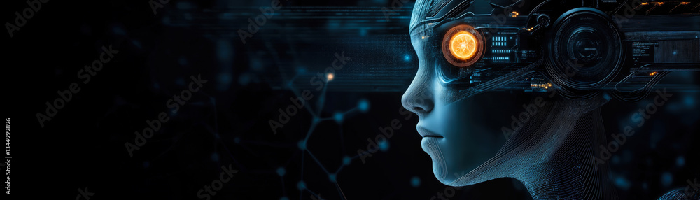 Aufkleber futuristic cybernetic ai human with integrated neural network and advanced technology interface in a