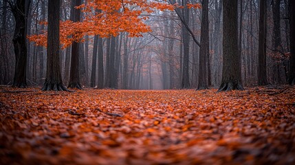 Fototapeta premium Misty autumnal forest path