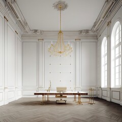 Luxurious White Office Interior with Gold Accents