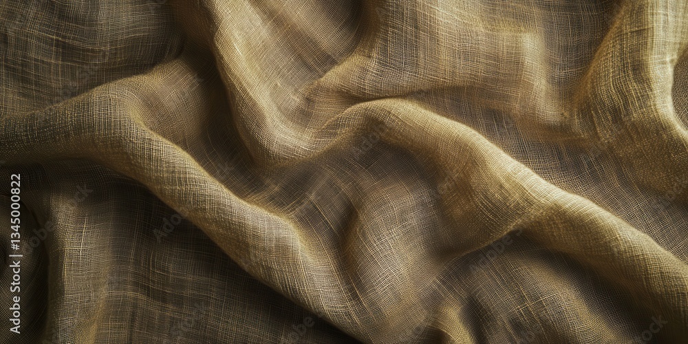 Poster draped linen: close-up of draped beige linen textile showing intricate textures, creating a sense of