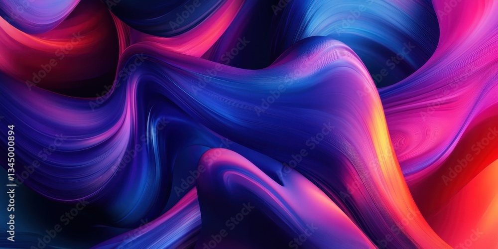 Poster chromatic fluidity: abstract waves of swirling color in hues of violet, blue, and red dance across t