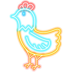 Chicken Neon Sign. Illustration of Religious Holiday. Seasonal Greetings. Bird Animal.