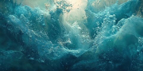 Aquatic Rhapsody: An abstract portrayal of dynamic water movement, capturing the power and elegance of the ocean's depths with captivating hues and textures.